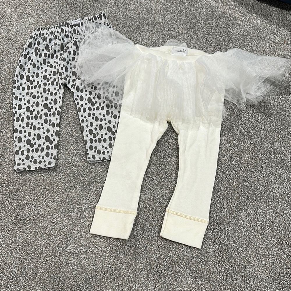 Mud Pie 6-9‎ month bundle lot of 2 leggings tutu cream leggings and patterned